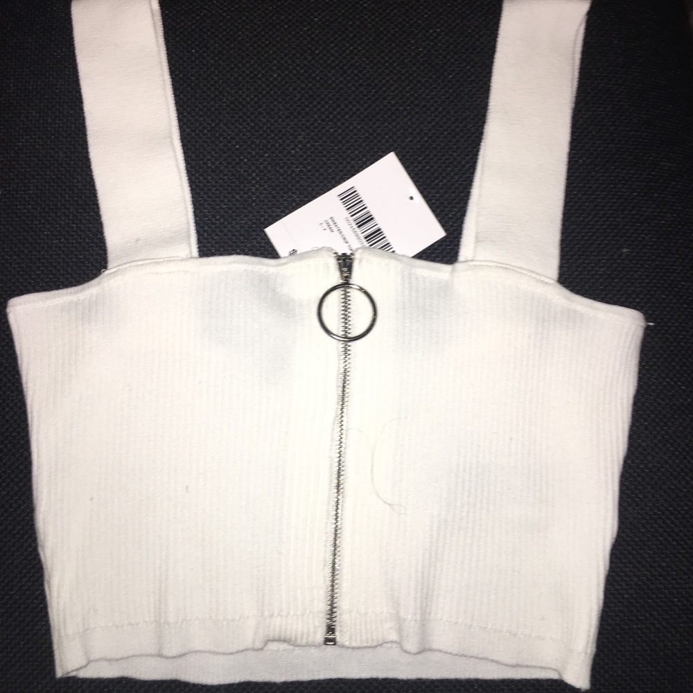 Forever 21 White Zip up Crop Top